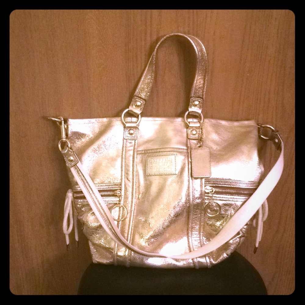 Shiny gold coach tote!